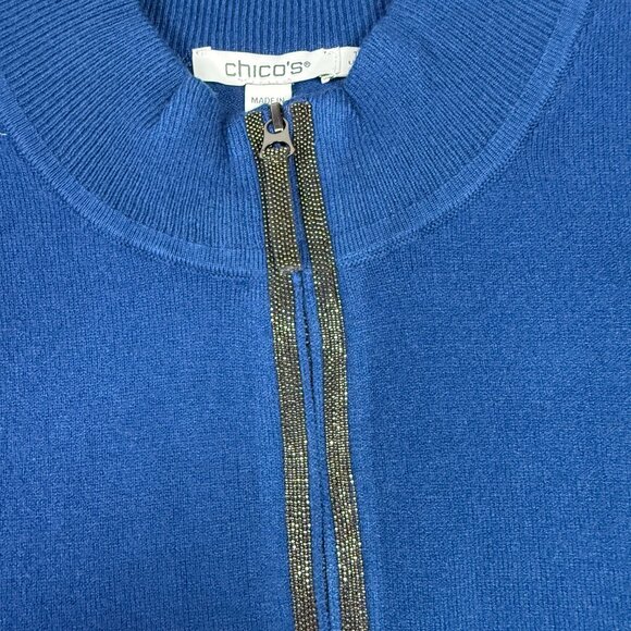 NWT Chico's Zenergy Luxe Ballchain Cashmere Blend Half Zip Sweater Blue Medium M - Picture 4 of 12